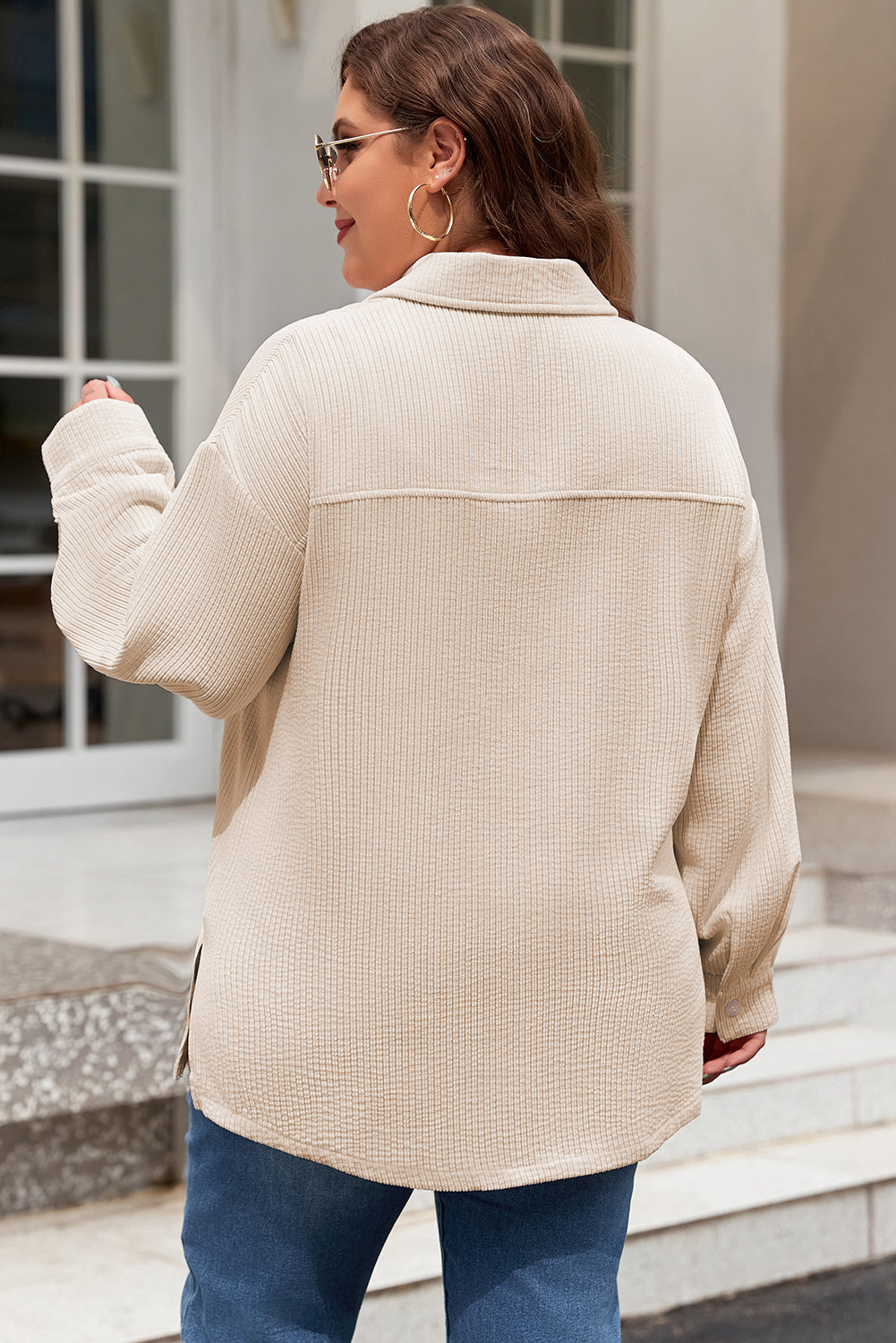 Oatmeal Textured Shacket With Buttoned Pockets Plus Size Dear-Lover Dropshipping